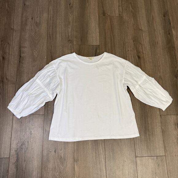 Madewell Puff-Sleeve Drop-Shoulder Knit Top WMNS L White 3/4 Sleeve Relaxed Fit - Picture 4 of 8